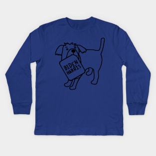 Minimal Dog with Biden Harris Sign Line Drawing Kids Long Sleeve T-Shirt